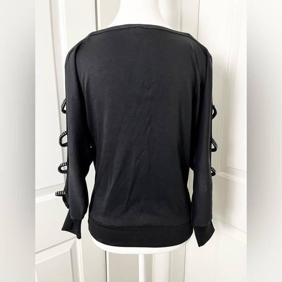 Vintage Michael Carrie Black Cutout Shoulder Blouse with Crystal Details-Medium - Picture 7 of 14